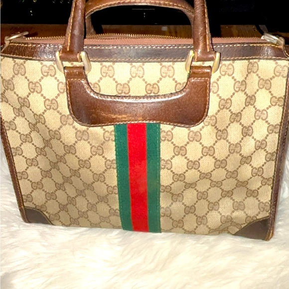Authenticated Gucci Hand Bag Brown PVC with D rings! You can add a chain/strap - Picture 3 of 12
